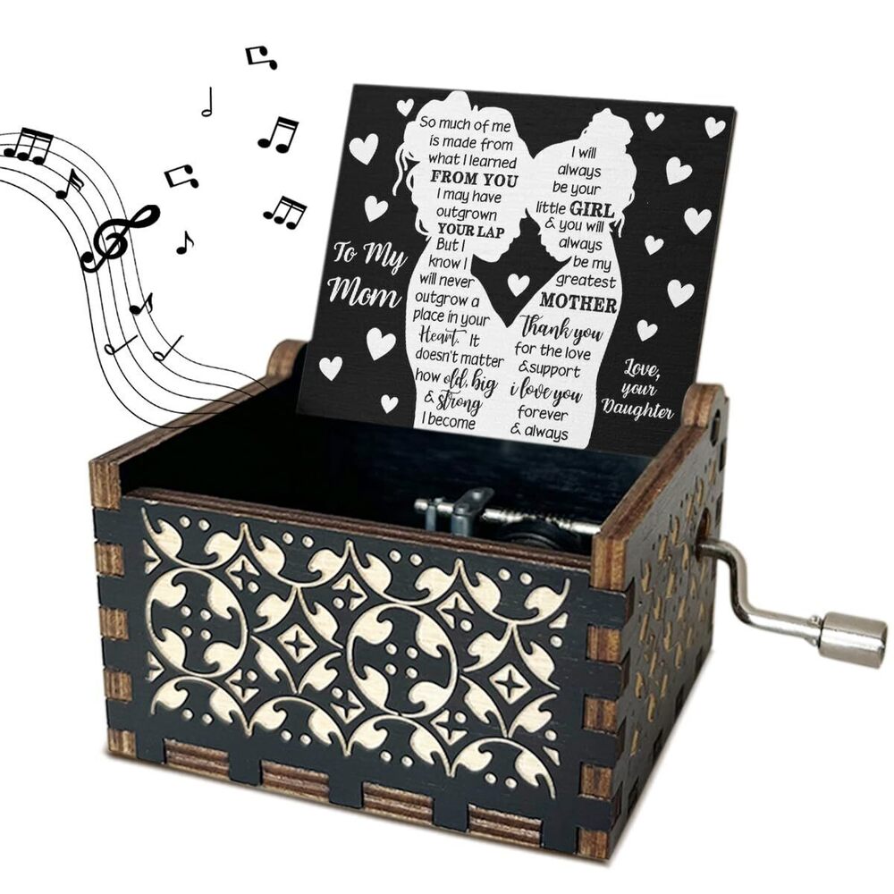 9247 to My Mom Wooden Music Box with Handle for Mom Vintage Hand Crank